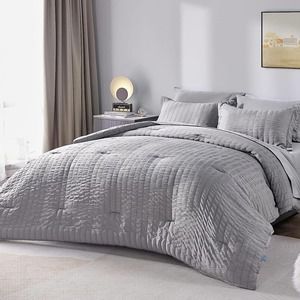 CozyLux Twin Bed in a Bag Light Grey Comforter Set with Sheets 5-Piece